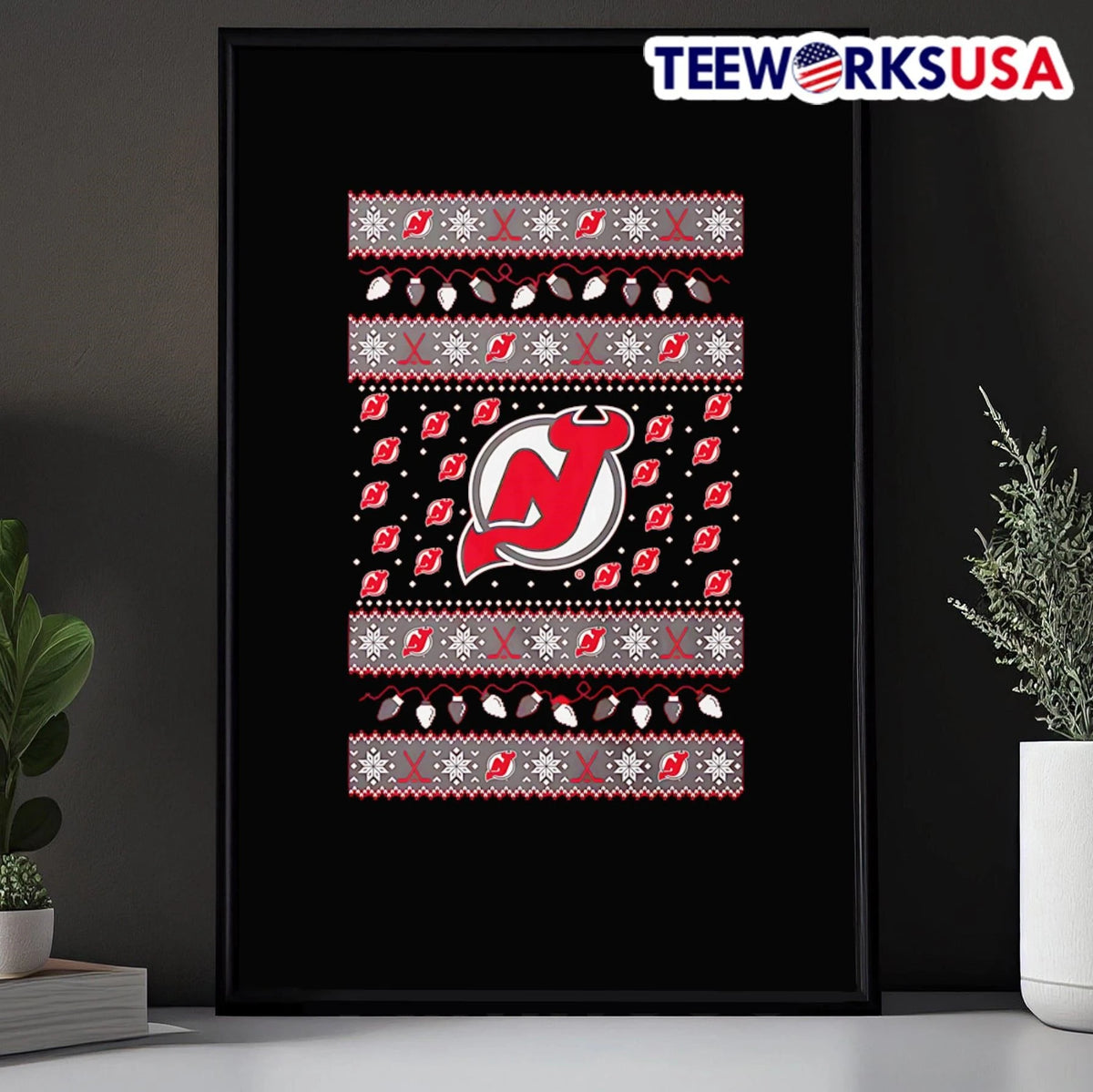 New Jersey Devils Holiday Lights - Adult & Kids T-Shirts, Sweatshirts & Hoodies apparel design preview 5