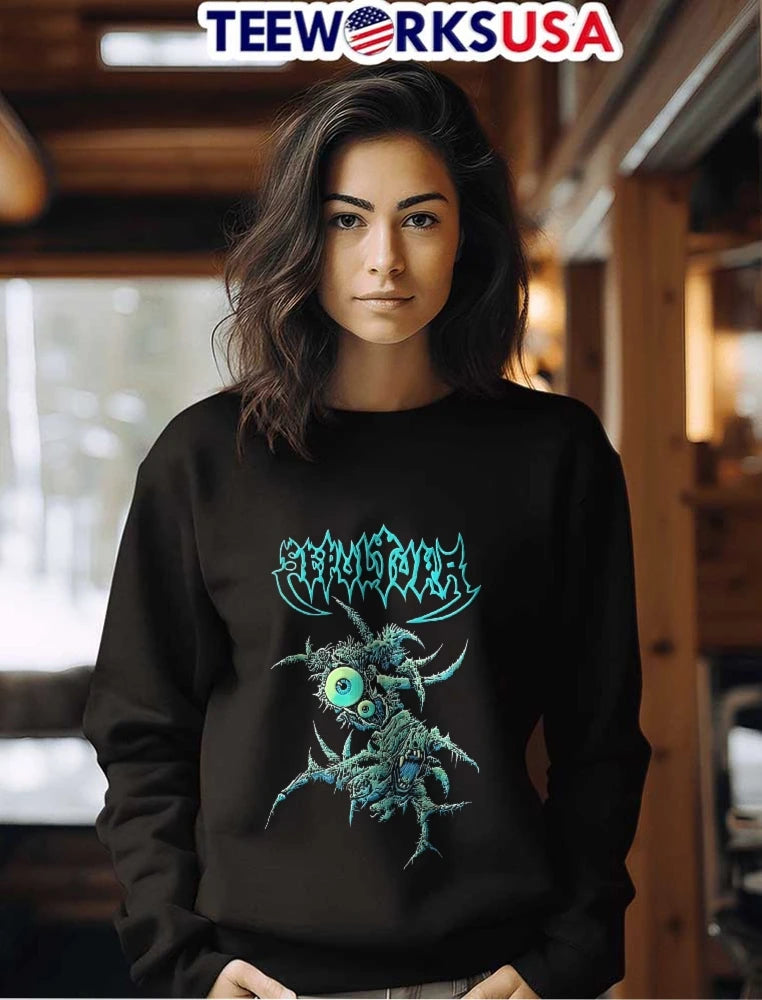 Sepultura Grotesque Green Spiky Monster Big Eyeball - Adult & Kids T-Shirts, Sweatshirts & Hoodies apparel design preview 7
