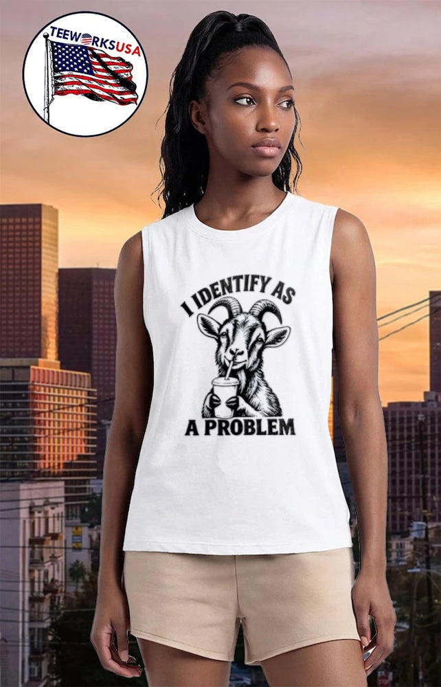 I Identify As A Problem goat drinking from cup - Adult & Kids T-Shirts, Sweatshirts & Hoodies apparel design preview 6
