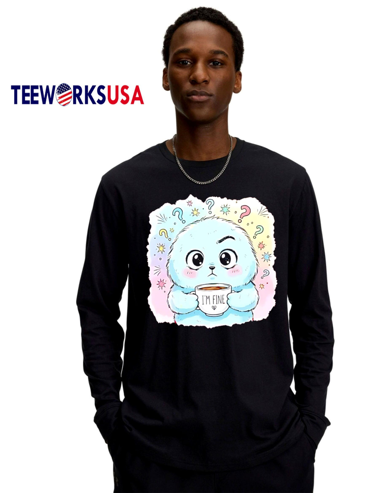 Best I'm Fine Fluffy Monster Coffee cute cartoon - Adult & Kids T-Shirts, Sweatshirts & Hoodies apparel design preview 4