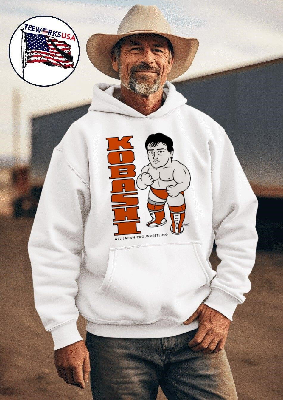 Kobashi All Japan Pro Wrestling cartoon - Adult & Kids T-Shirts, Sweatshirts & Hoodies apparel design preview 2