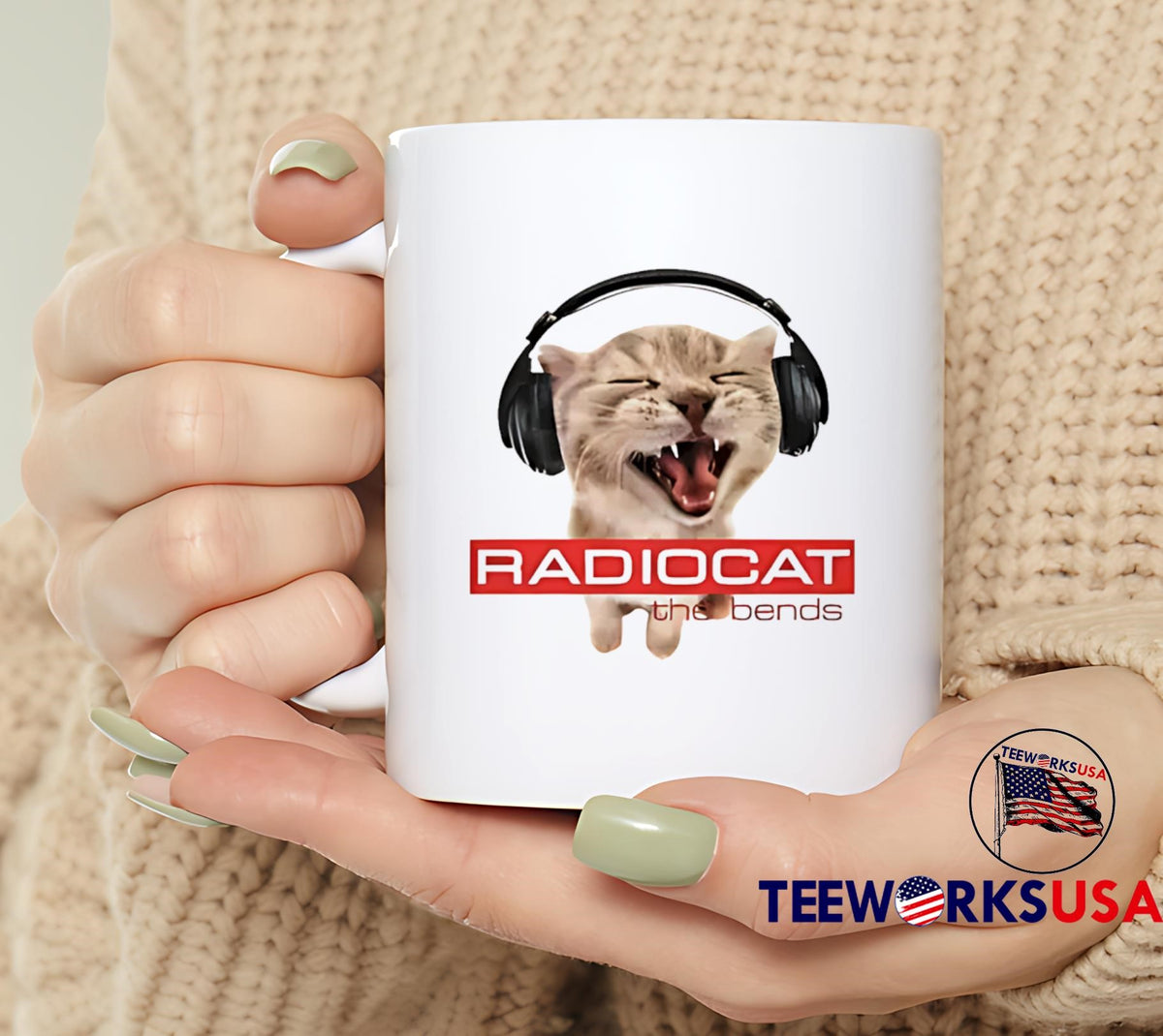 Radiocat the bends cat wearing headphones - Adult & Kids T-Shirts, Sweatshirts & Hoodies apparel design preview 6