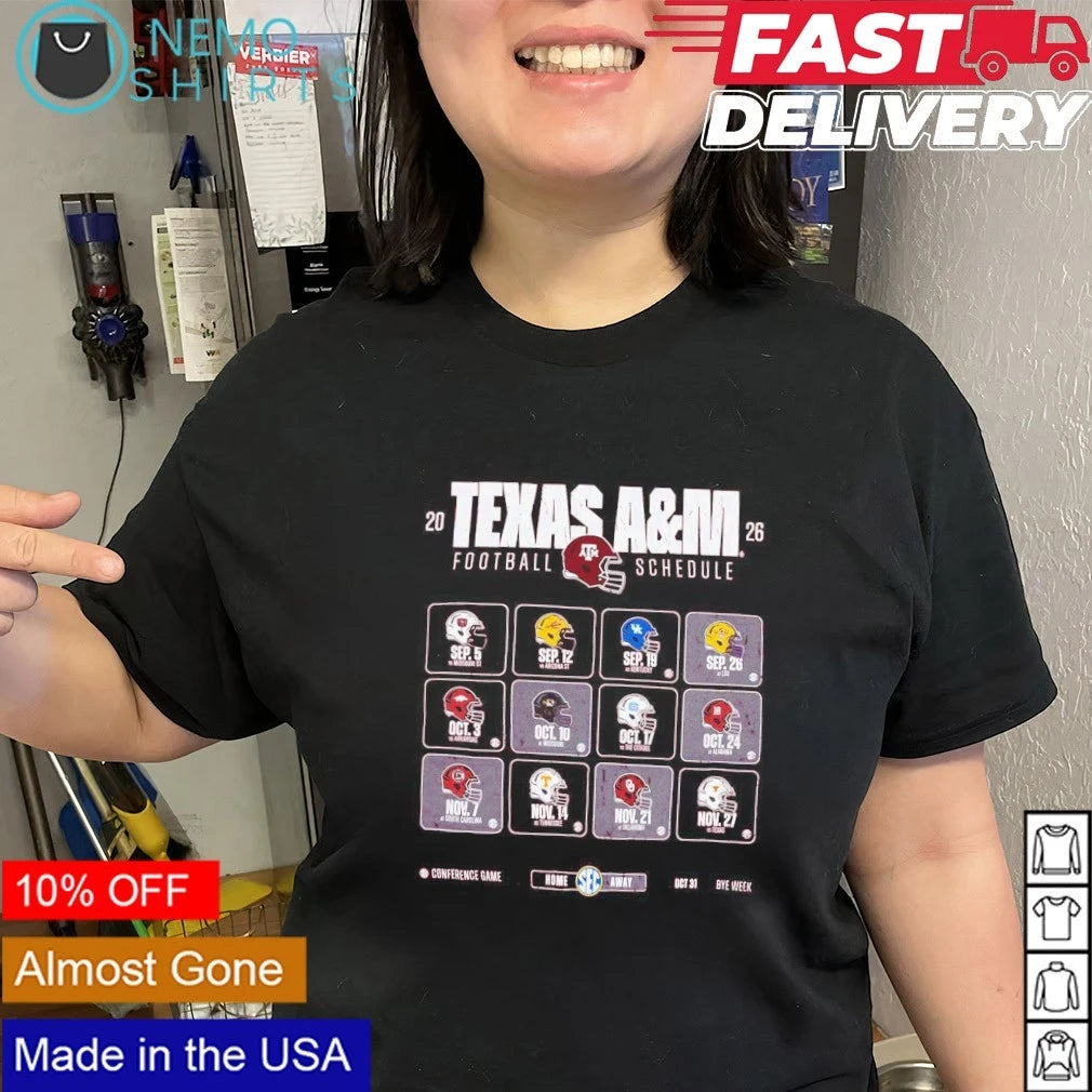 2026 Texas A&M Football Schedule Team Matchup Helmets - Adult & Kids T-Shirts, Sweatshirts & Hoodies apparel design preview 3