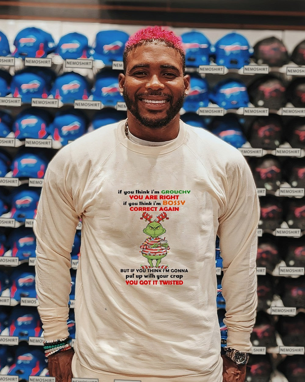 Grinch if you think I'm grouchy are right bossy - Adult & Kids T-Shirts, Sweatshirts & Hoodies apparel design preview 2