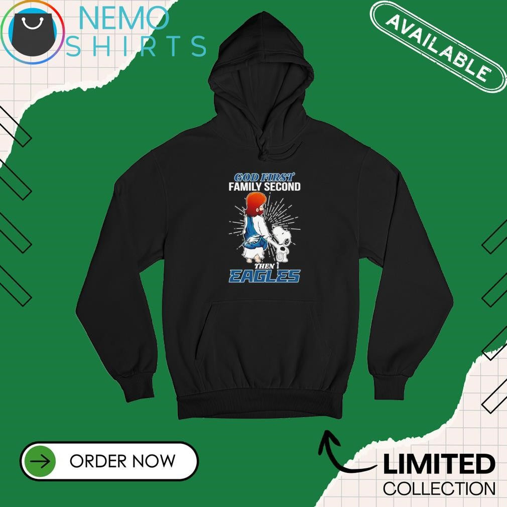 Jesus and Snoopy god first family second then Eagles - Adult & Kids T-Shirts, Sweatshirts & Hoodies apparel design preview 2