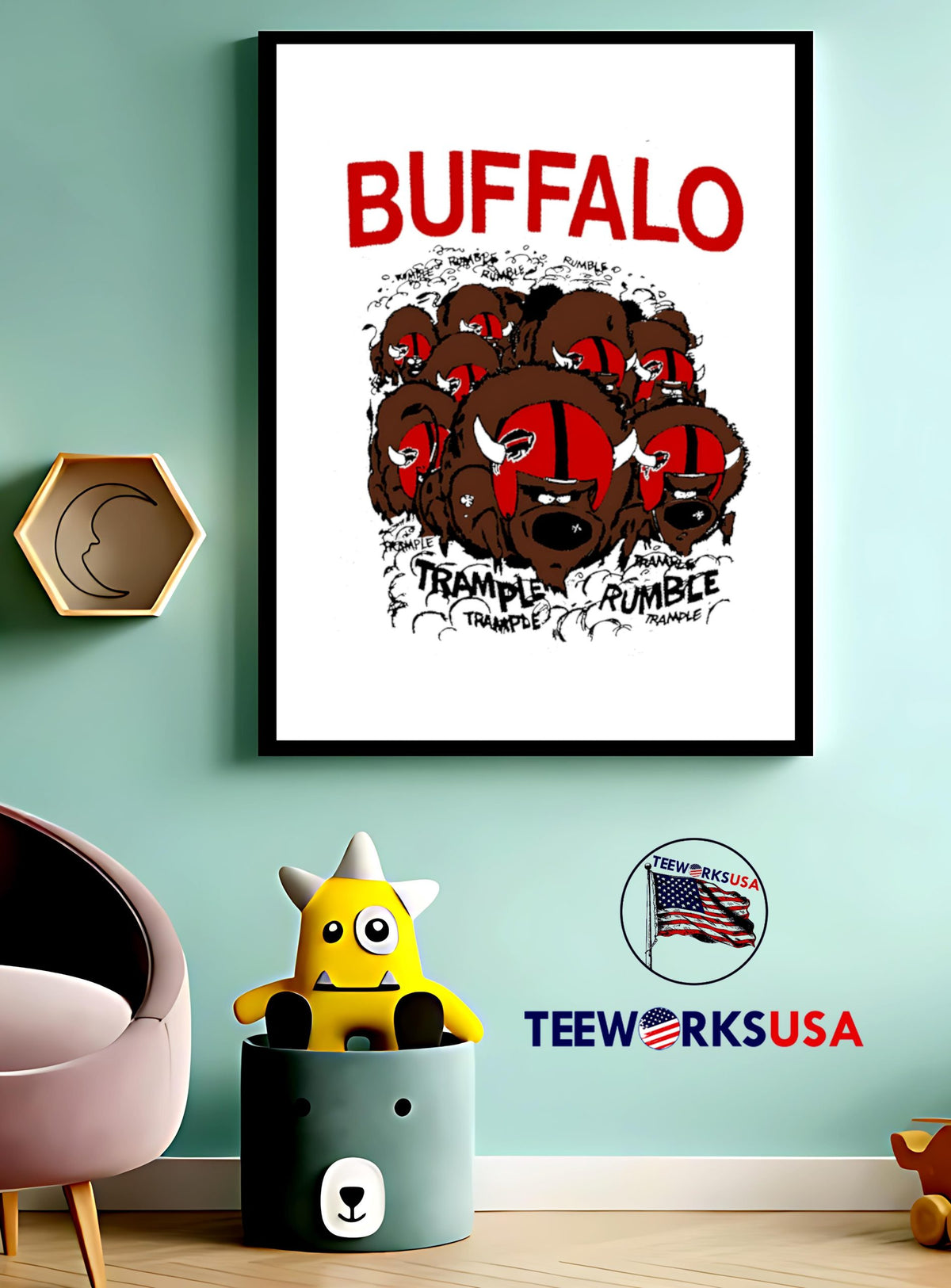 Buffalo Football trample rumble design cartoon - Adult & Kids T-Shirts, Sweatshirts & Hoodies apparel design preview 4