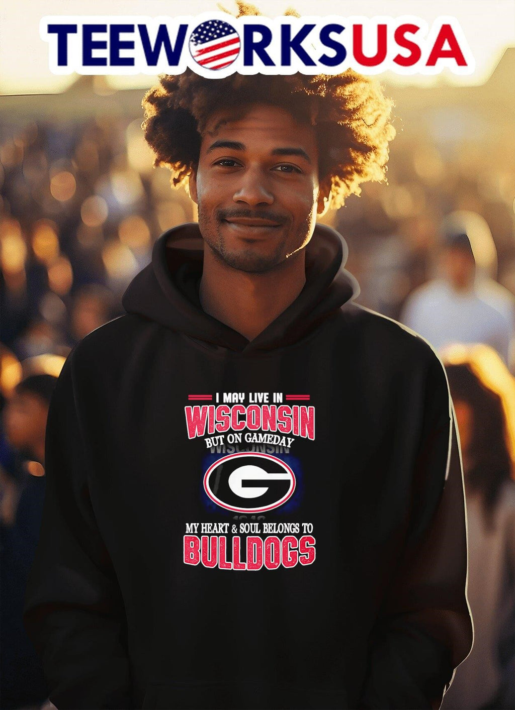 I may live in Wisconsin but on gameday my heart and - Adult & Kids T-Shirts, Sweatshirts & Hoodies apparel design preview 2