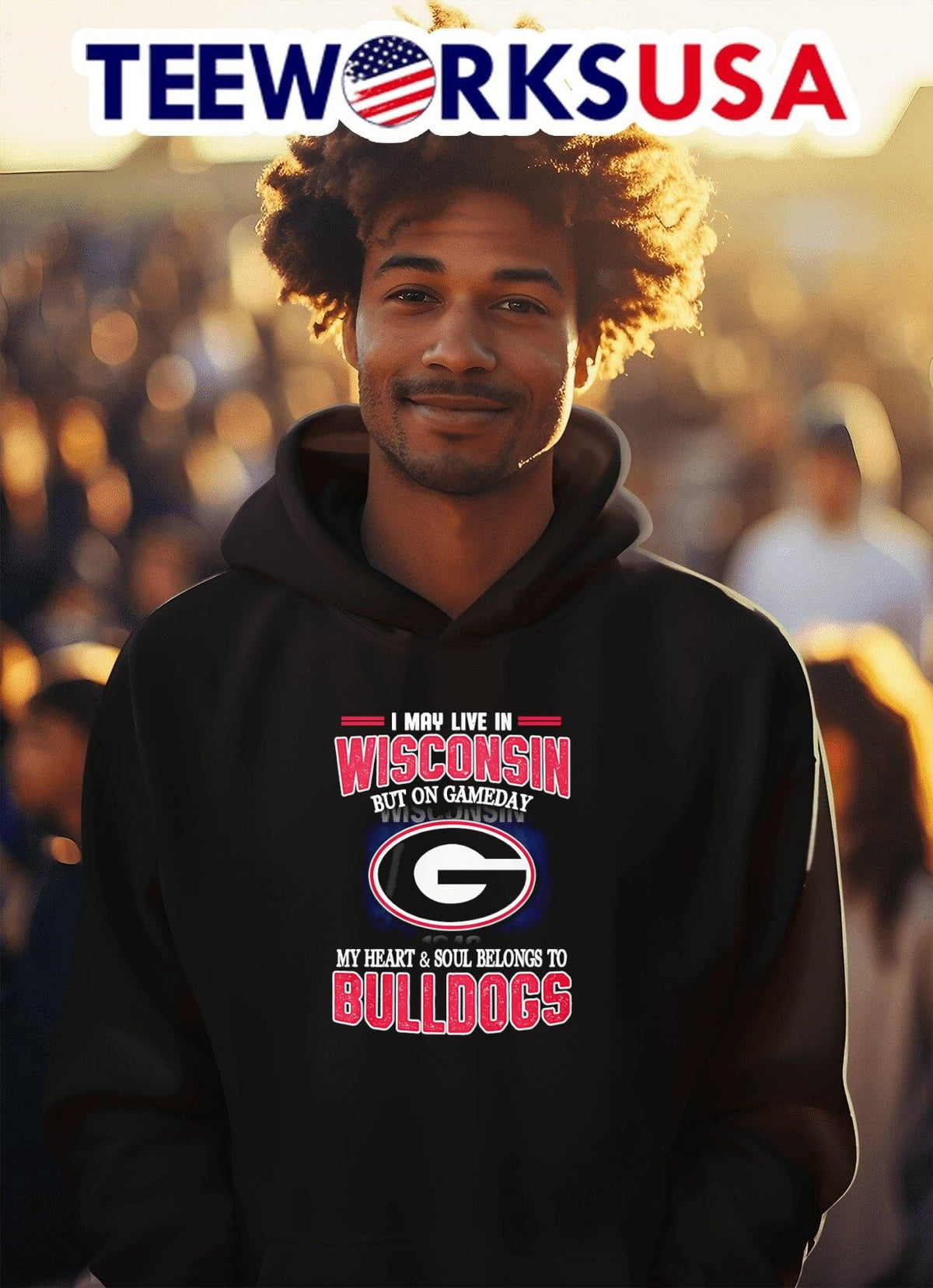 I may live in Wisconsin but on gameday my heart and - Adult & Kids T-Shirts, Sweatshirts & Hoodies apparel design preview 2