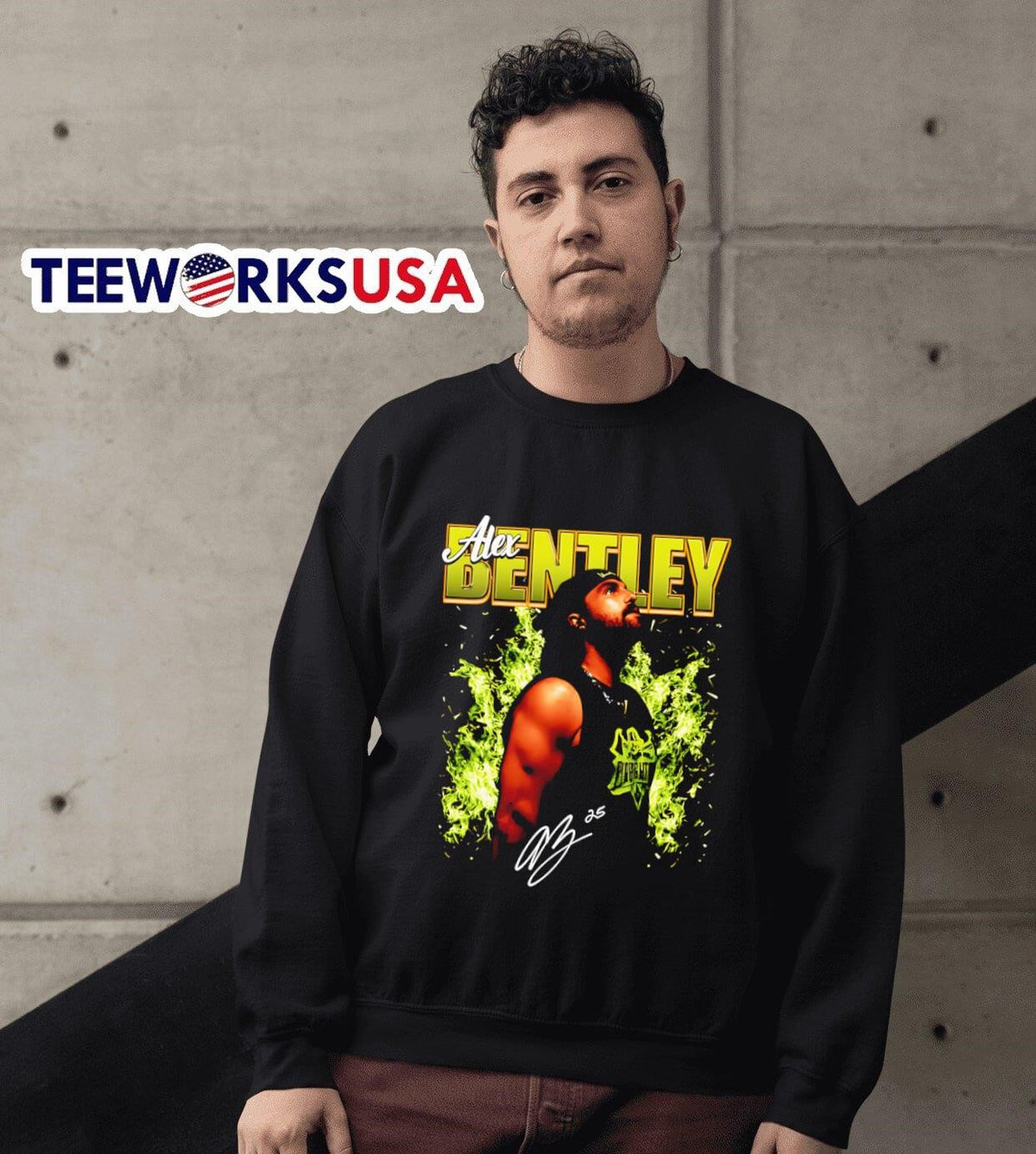 Alex Bentley green flame signature - Adult & Kids T-Shirts, Sweatshirts & Hoodies apparel design preview 3