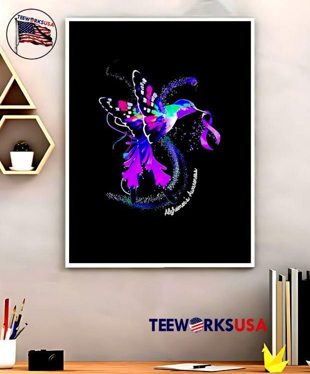 Hummingbird Holding Purple Ribbon Alzheimer s - Adult & Kids T-Shirts, Sweatshirts & Hoodies apparel design preview 5