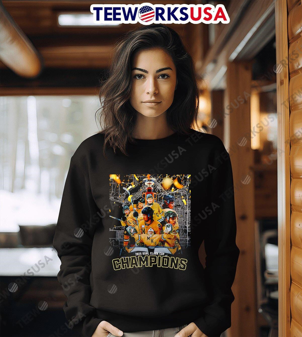 Muskegon Lumberjacks 2025 Ushl Clark Cup Champions - Adult & Kids T-Shirts, Sweatshirts & Hoodies apparel design preview 6