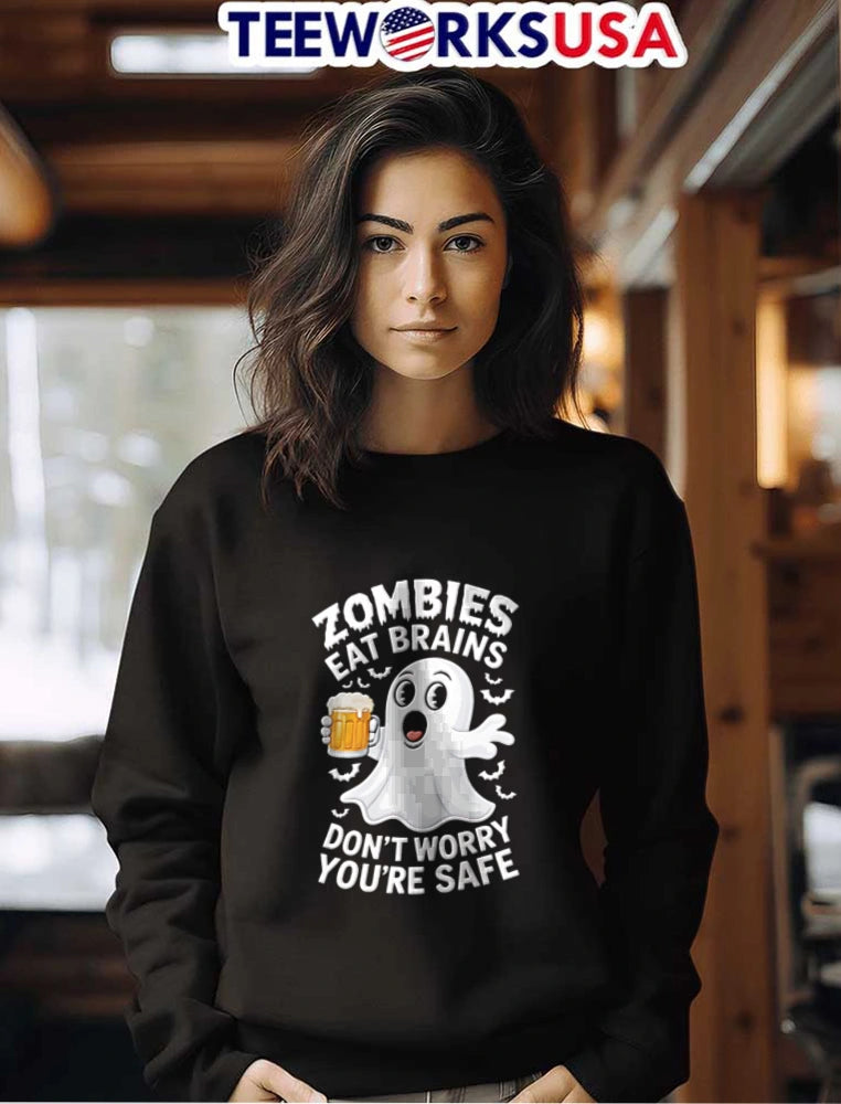 Zombies Eat Brains Dont Worry You Are Safe ghost - Adult & Kids T-Shirts, Sweatshirts & Hoodies apparel design preview 7