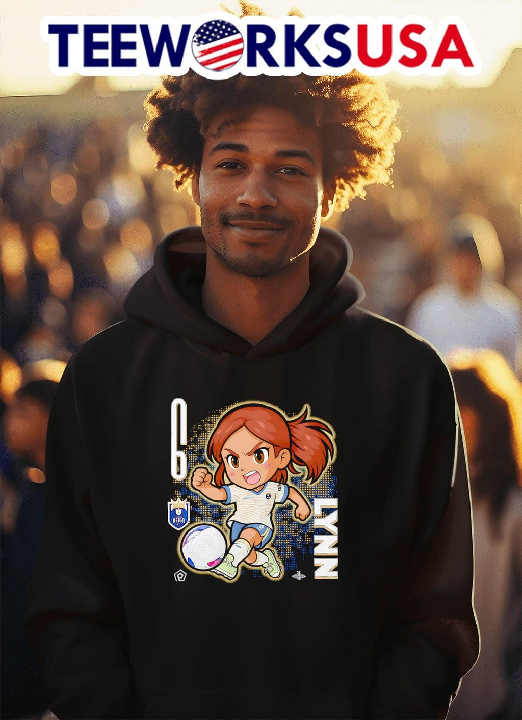 Seattle Reign FC Lynn Biyendolo chibi cartoon - Adult & Kids T-Shirts, Sweatshirts & Hoodies apparel design preview 2