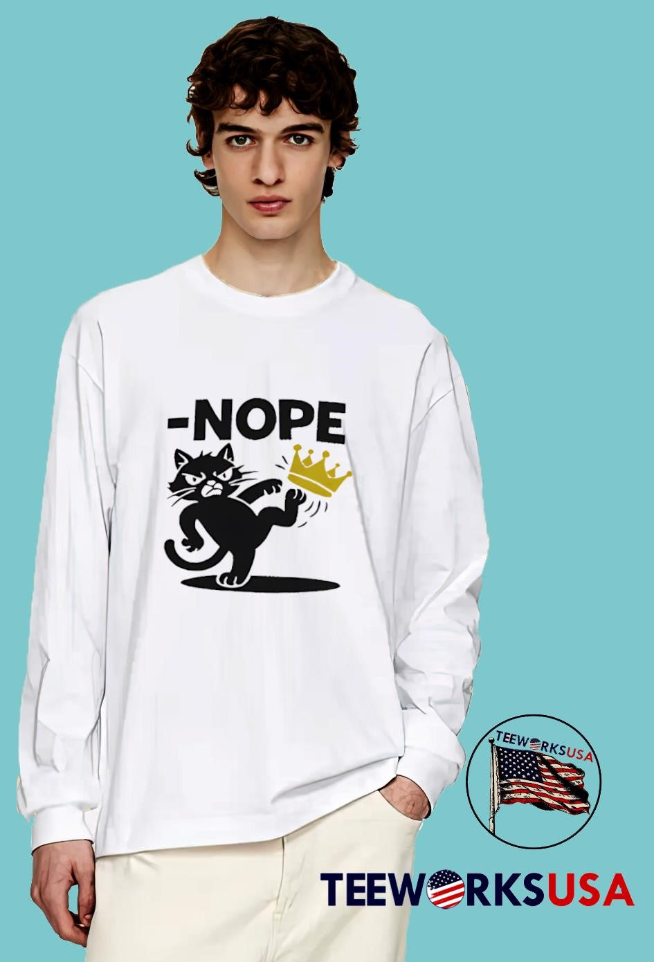 Nope Cat Kicking Crown - Adult & Kids T-Shirts, Sweatshirts & Hoodies apparel design preview 4