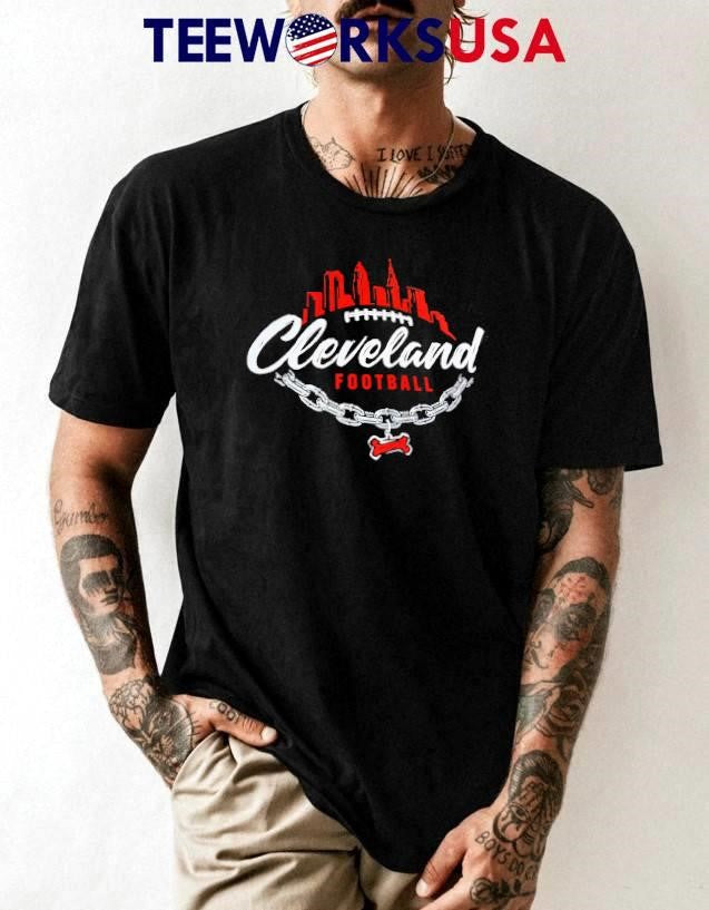 Cleveland Football City Skyline and Dog Bone Chain - Adult & Kids T-Shirts, Sweatshirts & Hoodies apparel design preview 1