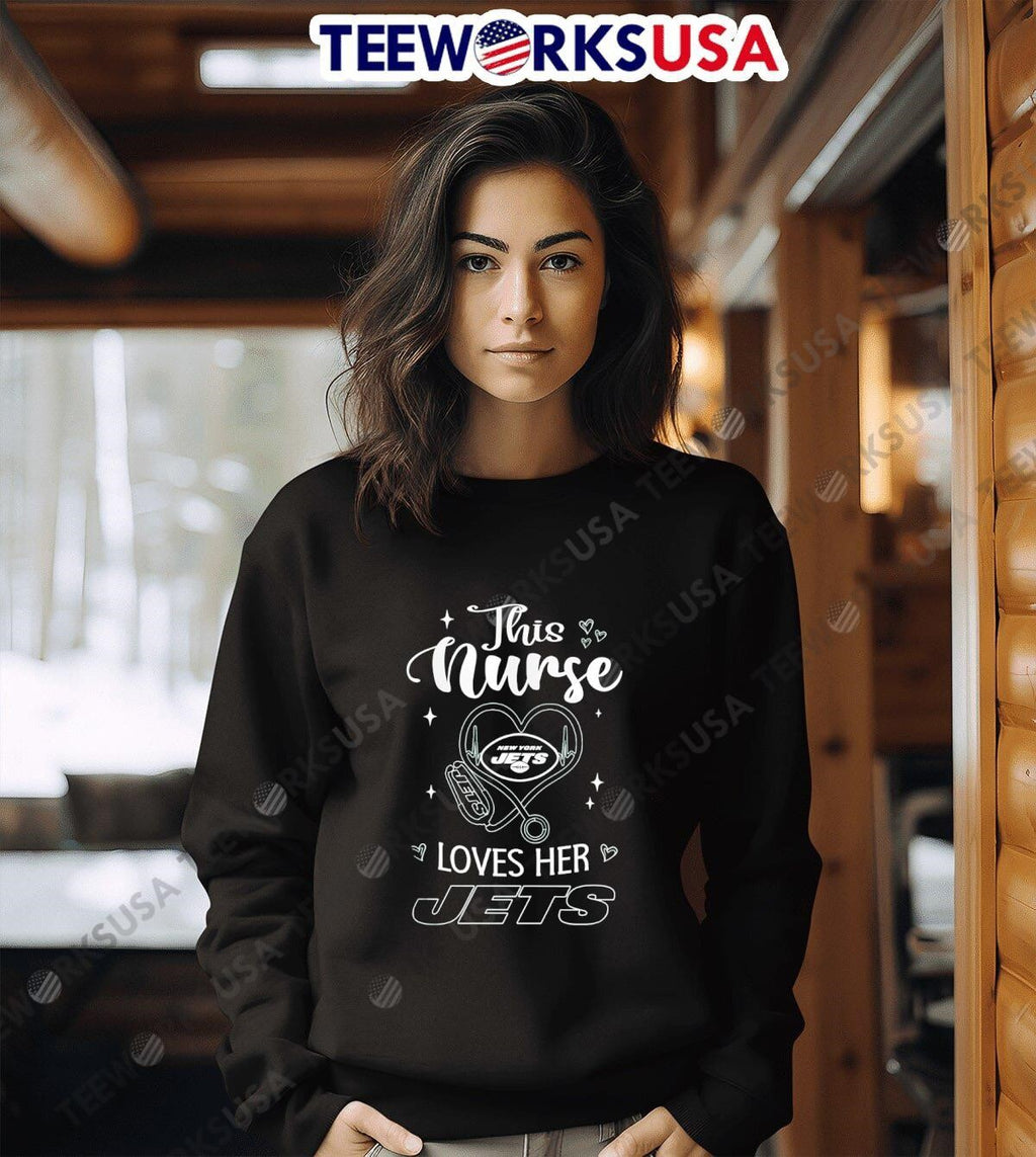 This nurse love her New York Jets - Adult & Kids T-Shirts, Sweatshirts & Hoodies apparel design preview 6