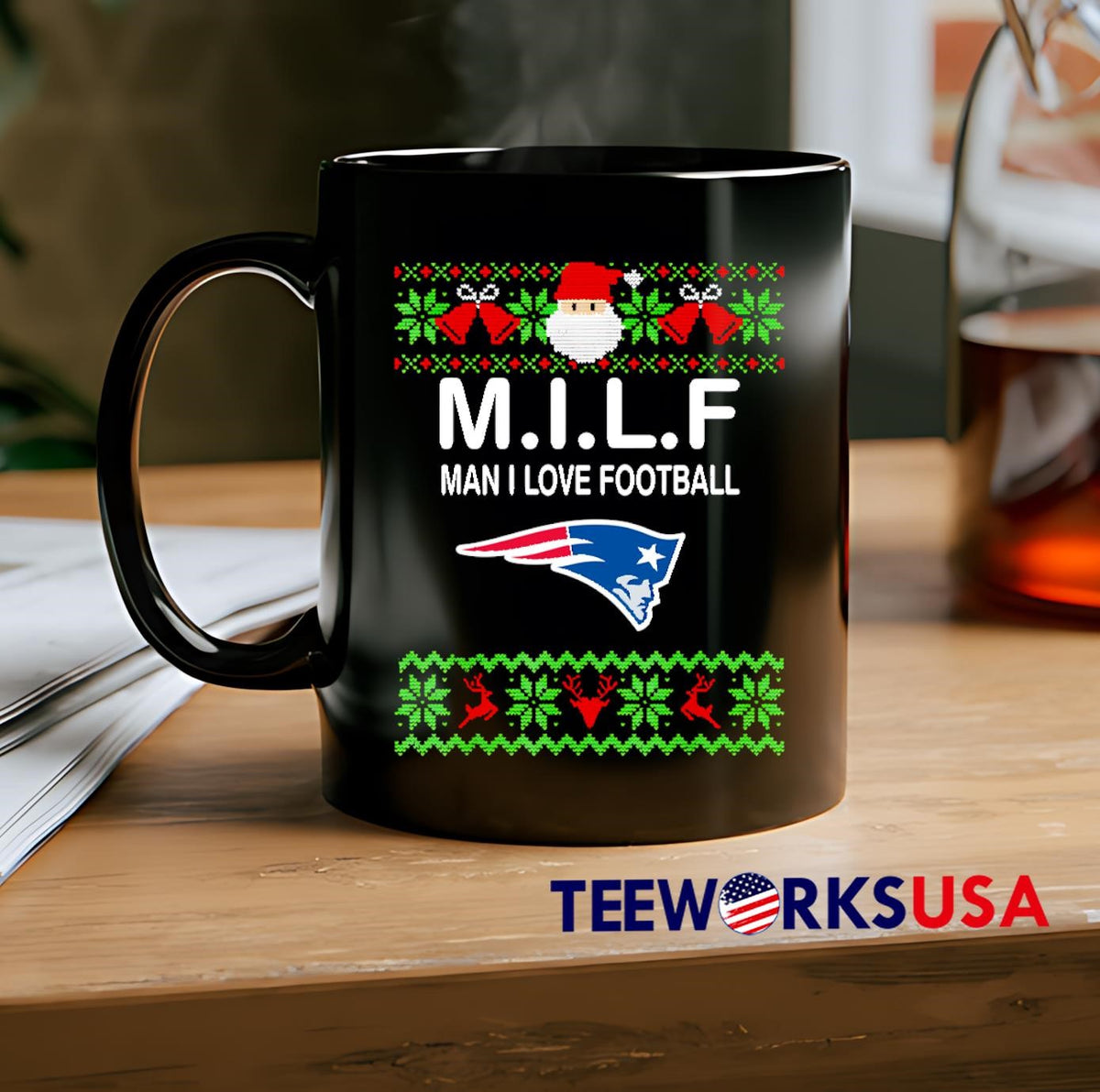 New England Patriots Christmas M.I.L.F Man I Love - Adult & Kids T-Shirts, Sweatshirts & Hoodies apparel design preview 2