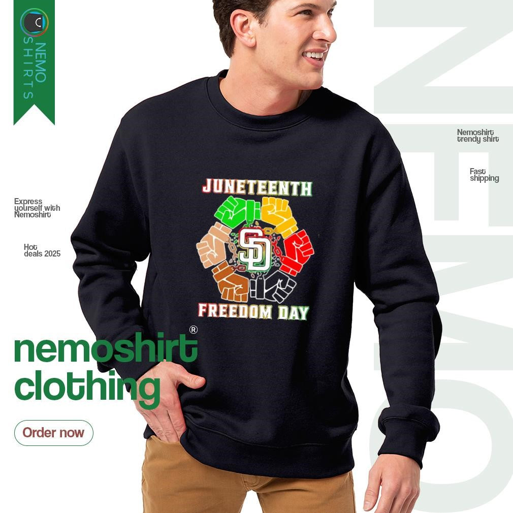 San Diego Padres Juneteenth freedom day - Adult & Kids T-Shirts, Sweatshirts & Hoodies apparel design preview 4