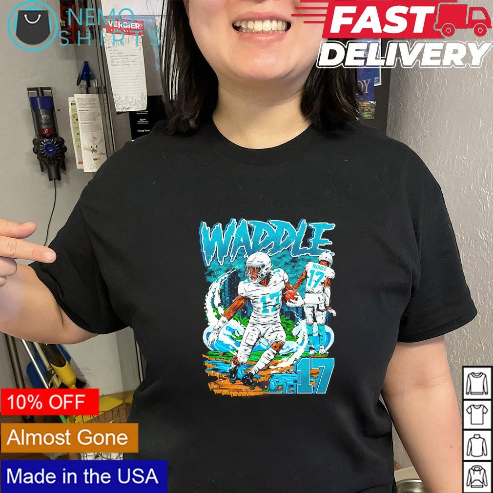 Jaylen Waddle Miami Dolphins no 17 player wave - Adult & Kids T-Shirts, Sweatshirts & Hoodies apparel design preview 3