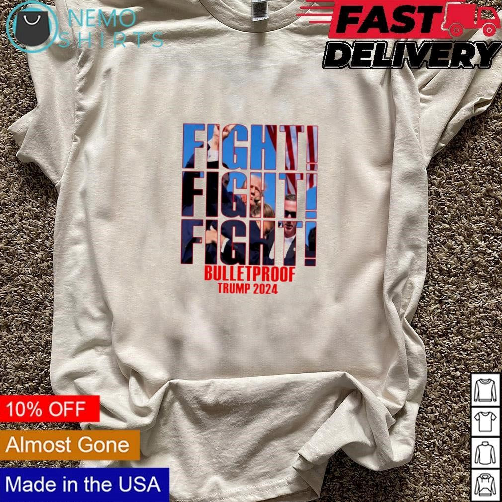 Trump shot 2024 fight bulletproof - Adult & Kids T-Shirts, Sweatshirts & Hoodies apparel design preview 3