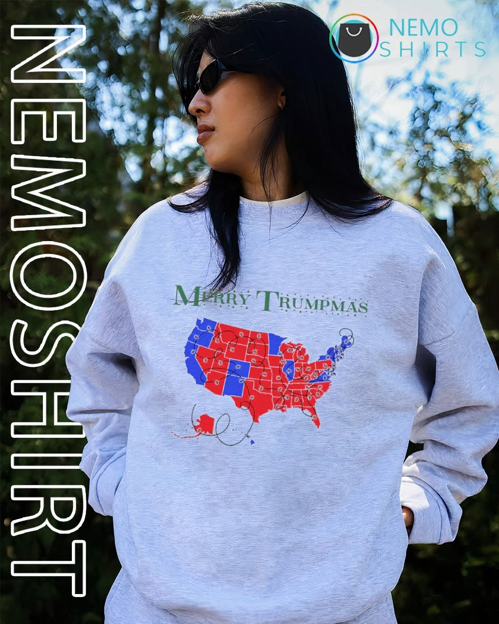 Merry Trumpmas roadmap America map Christmas - Adult & Kids T-Shirts, Sweatshirts & Hoodies apparel design preview 4