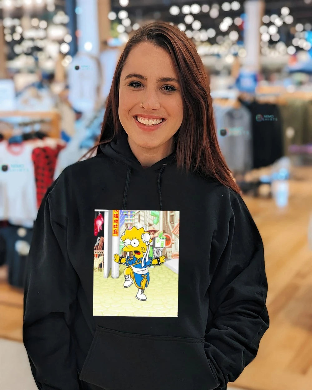 Lisa Simpson Springfield Fighter II Chun-Li Parody - Adult & Kids T-Shirts, Sweatshirts & Hoodies apparel design preview 5