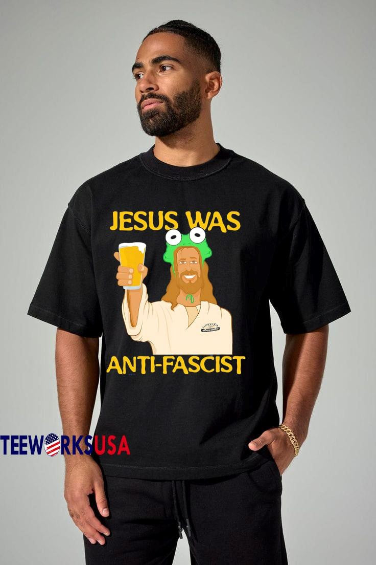 Funny Jesus Was Anti- Fascist meme - Adult & Kids T-Shirts, Sweatshirts & Hoodies apparel design preview 1