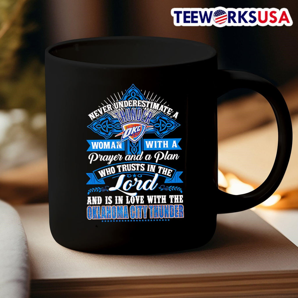 Never underestimate a OKC Thunder woman with prayer - Adult & Kids T-Shirts, Sweatshirts & Hoodies apparel design preview 3