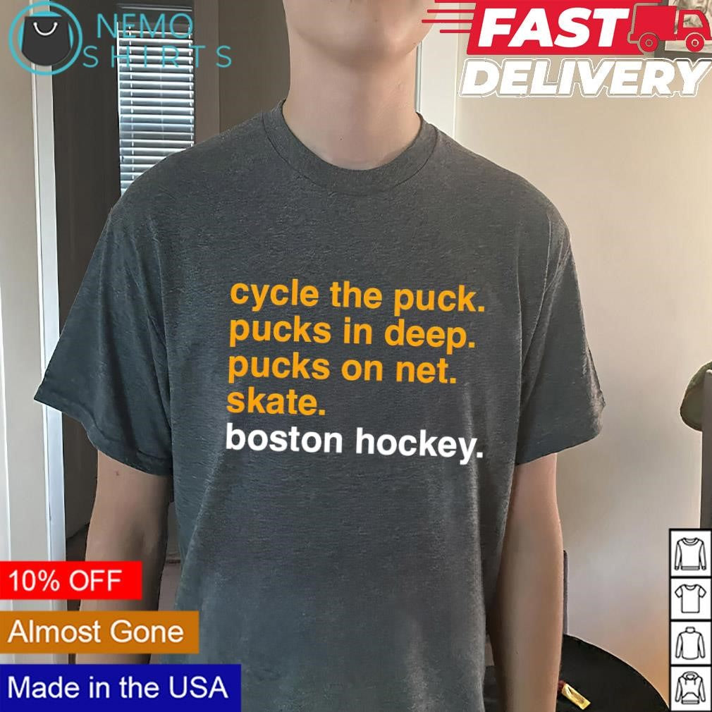 Cycle the puck pucks in deep net skate Boston hockey - Adult & Kids T-Shirts, Sweatshirts & Hoodies apparel design preview 3