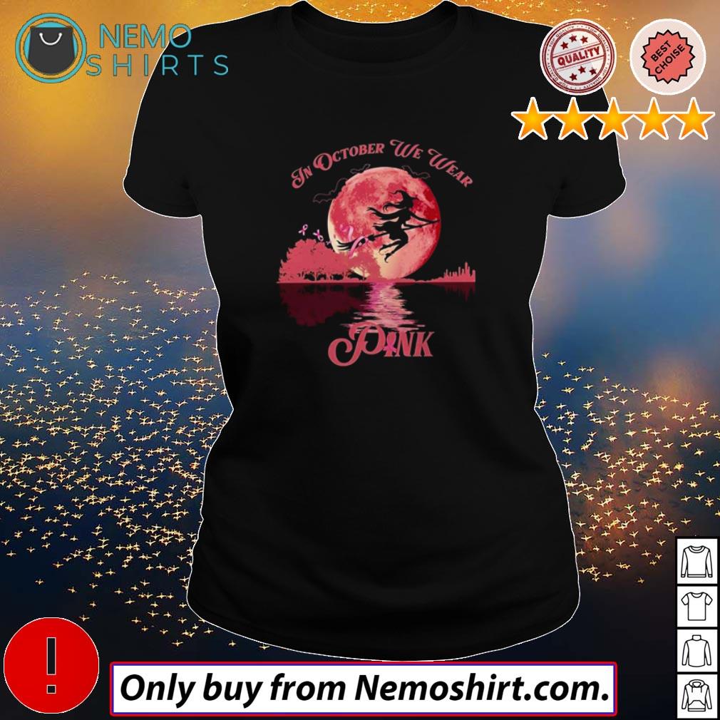 In October we wear pink Witch Halloween cancer guitar - Adult & Kids T-Shirts, Sweatshirts & Hoodies apparel design preview 1