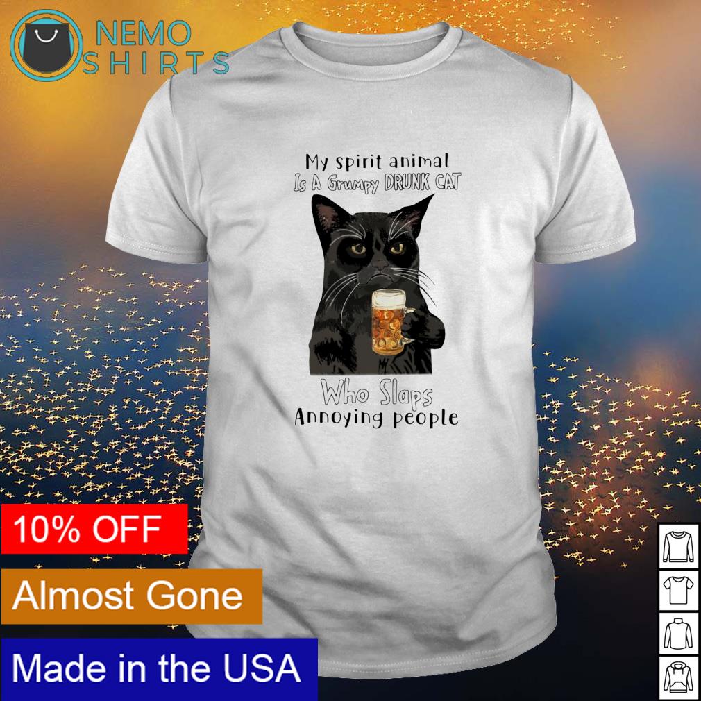 My spirit animal is a grumpy drunk cat who slaps - Adult & Kids T-Shirts, Sweatshirts & Hoodies apparel design preview 1