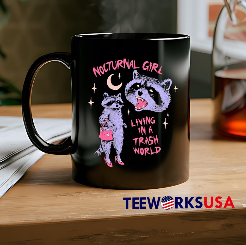 Nocturnal Girl Living In A Trash World Raccoon Meme - Adult & Kids T-Shirts, Sweatshirts & Hoodies apparel design preview 2