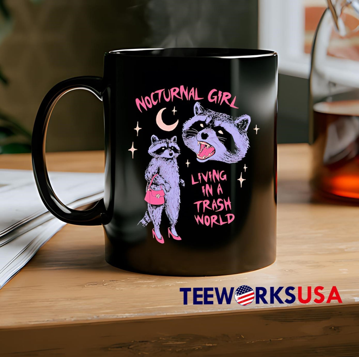 Nocturnal Girl Living In A Trash World Raccoon Meme - Adult & Kids T-Shirts, Sweatshirts & Hoodies apparel design preview 2