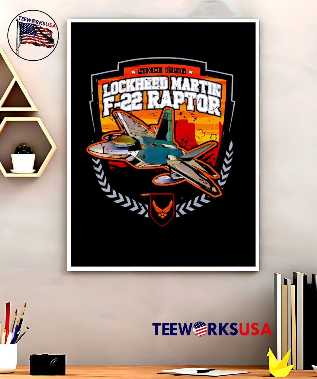 Lockheed Martin F-22 Raptor retro - Adult & Kids T-Shirts, Sweatshirts & Hoodies apparel design preview 5