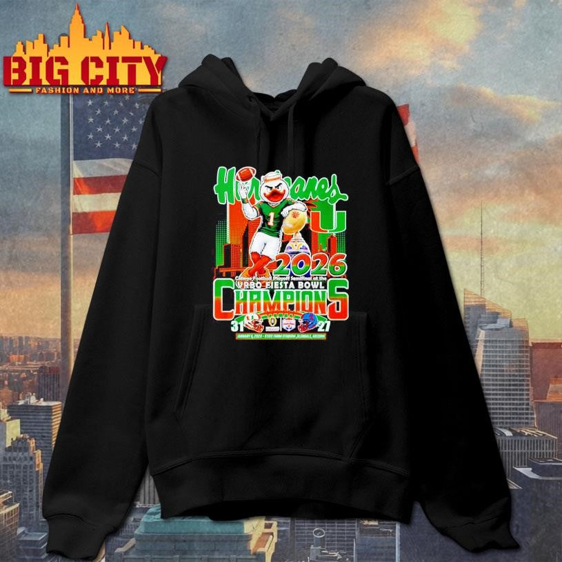 Miami Hurricanes CFP 2026 Fiesta Bowl Champions - Adult & Kids T-Shirts, Sweatshirts & Hoodies apparel design preview 2