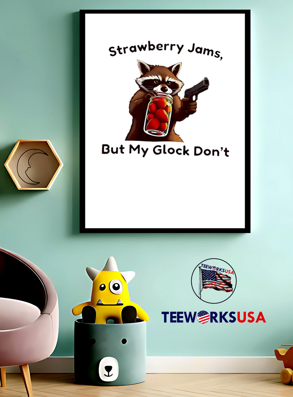 Raccoon Strawberry Jams But My Glock Don't Fruit - Adult & Kids T-Shirts, Sweatshirts & Hoodies apparel design preview 3