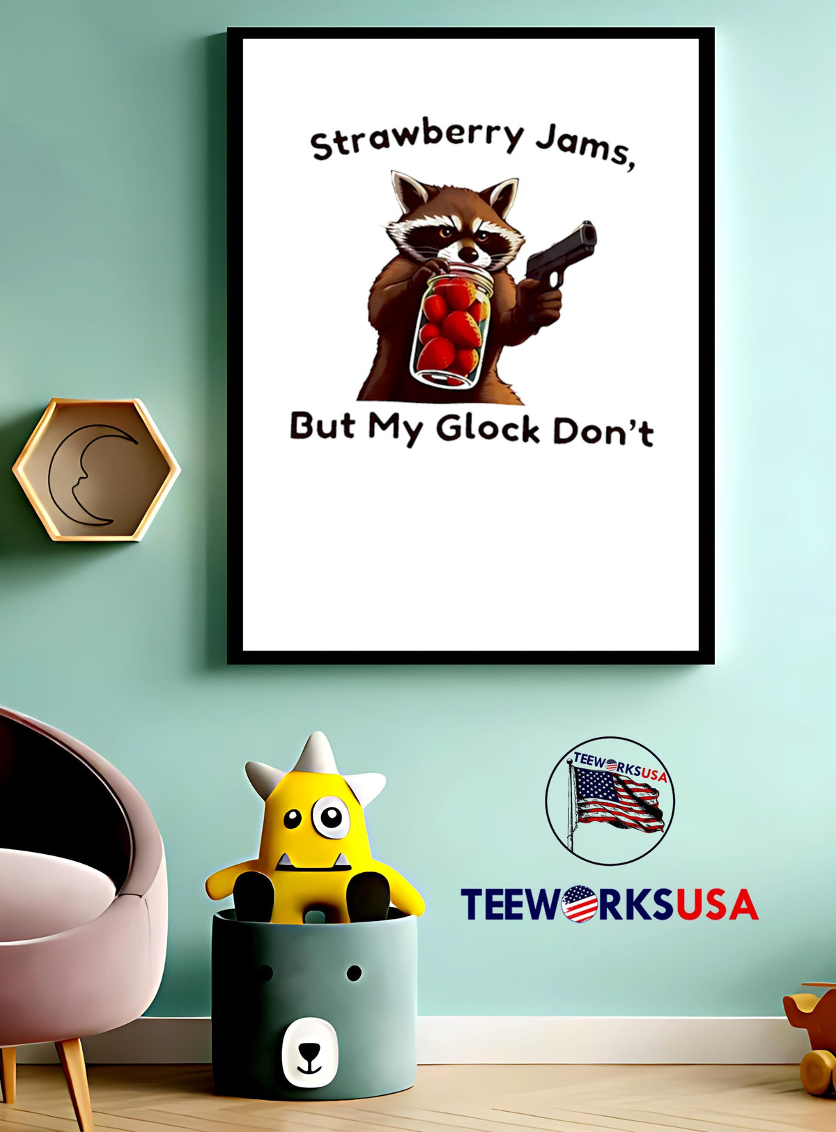 Raccoon Strawberry Jams But My Glock Don't Fruit - Adult & Kids T-Shirts, Sweatshirts & Hoodies apparel design preview 3
