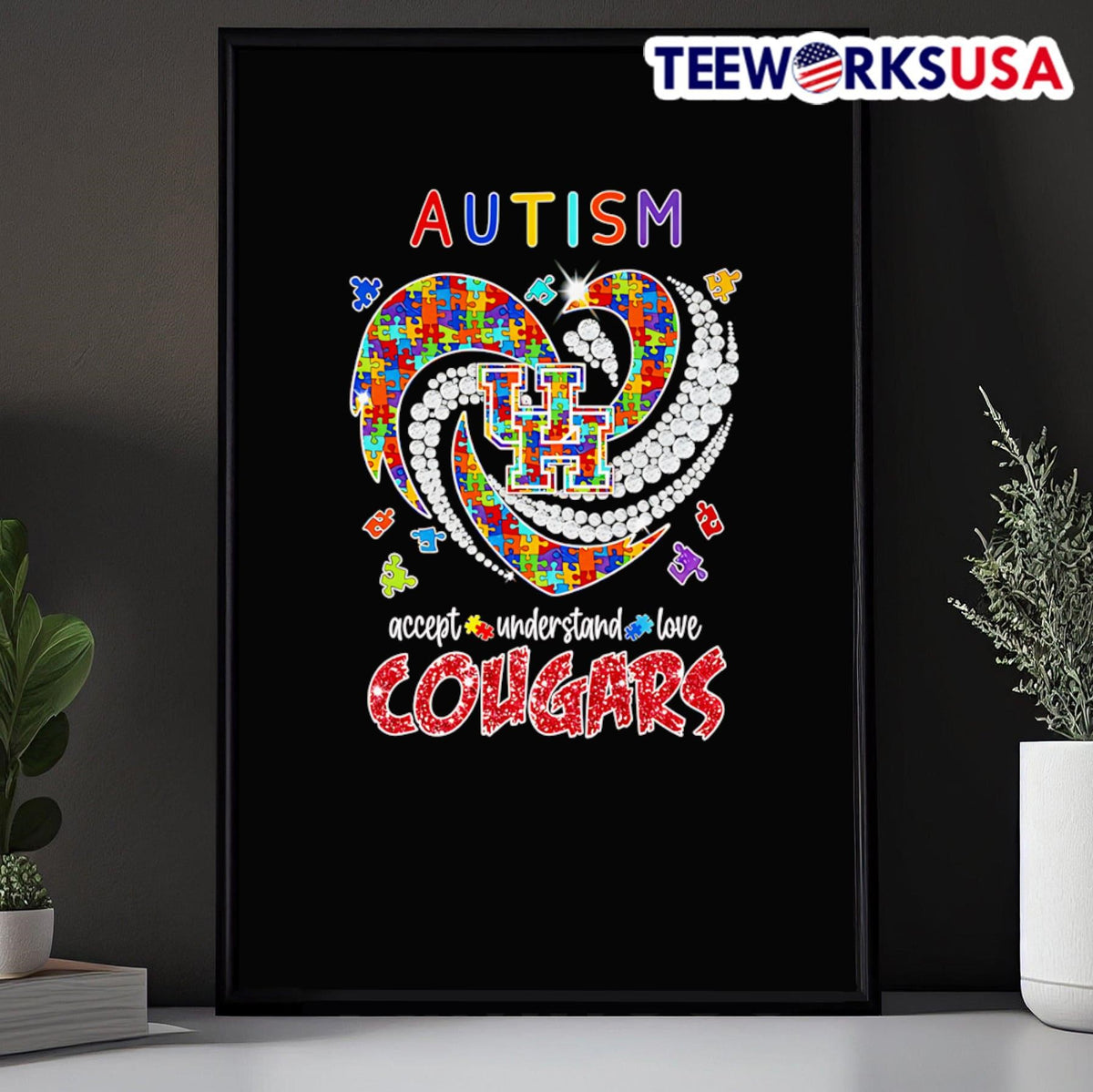 Autism accept understand love Cougars diamond heart - Adult & Kids T-Shirts, Sweatshirts & Hoodies apparel design preview 5