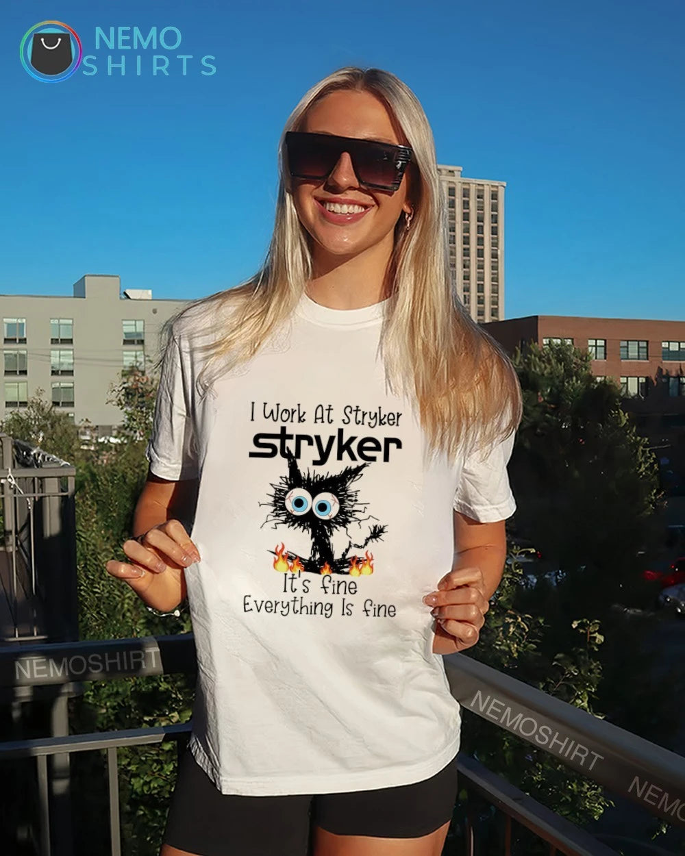 Black cat I work at Stryker it's fine everything is - Adult & Kids T-Shirts, Sweatshirts & Hoodies product image 6