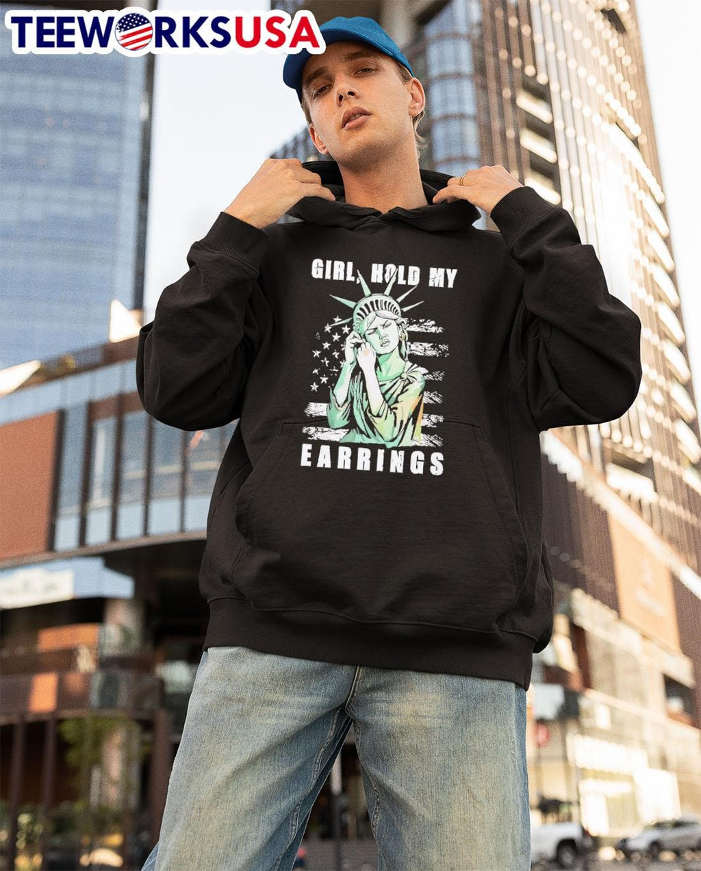 Statue of liberty girl hold my earrings - Adult & Kids T-Shirts, Sweatshirts & Hoodies apparel design preview 3