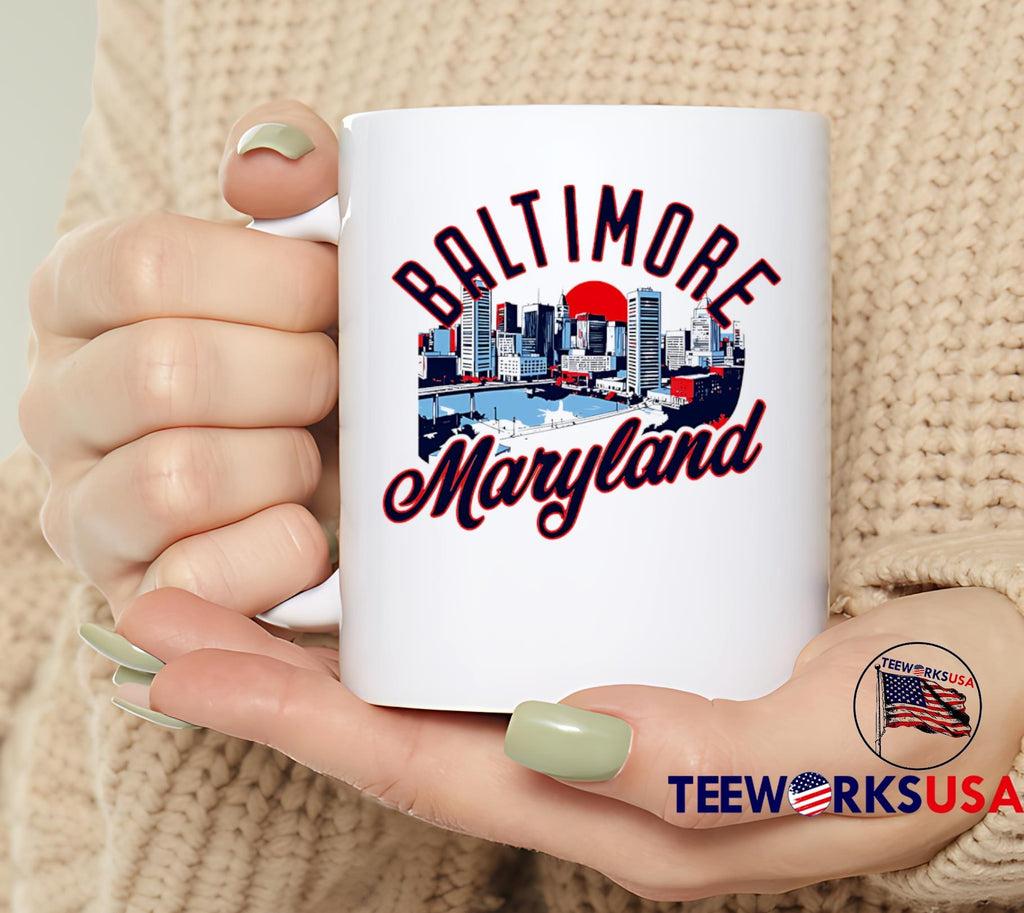 Baltimore Maryland Skyline Sunset - Adult & Kids T-Shirts, Sweatshirts & Hoodies apparel design preview 6