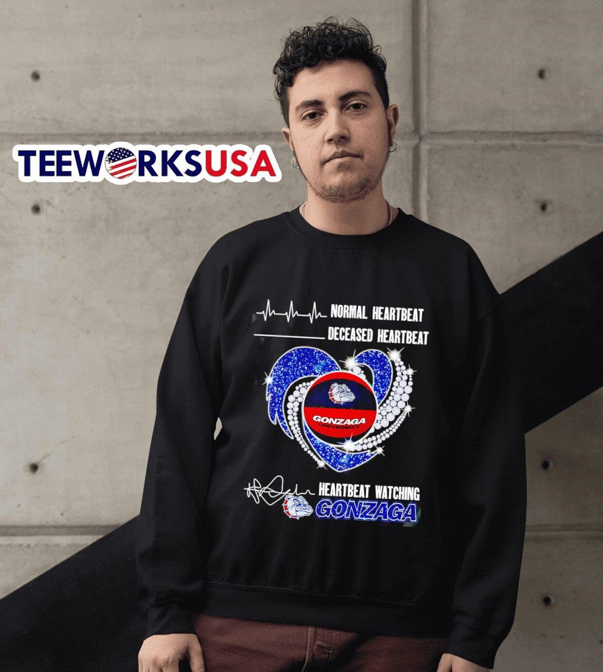 Normal heartbeat deceased watching Gonzaga Bulldogs - Adult & Kids T-Shirts, Sweatshirts & Hoodies apparel design preview 6