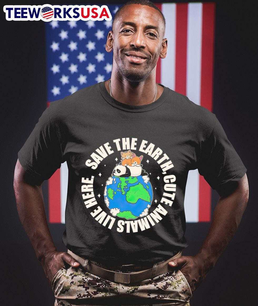 Save the earth cute animals live here - Adult & Kids T-Shirts, Sweatshirts & Hoodies apparel design preview 1