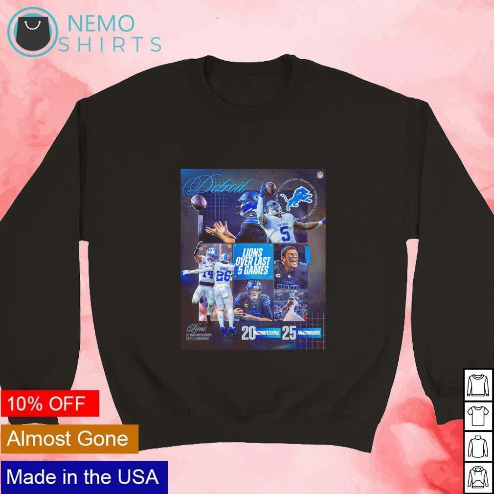 Detroit Lions over last 5 games 20 incompletions 25 - Adult & Kids T-Shirts, Sweatshirts & Hoodies apparel design preview 3