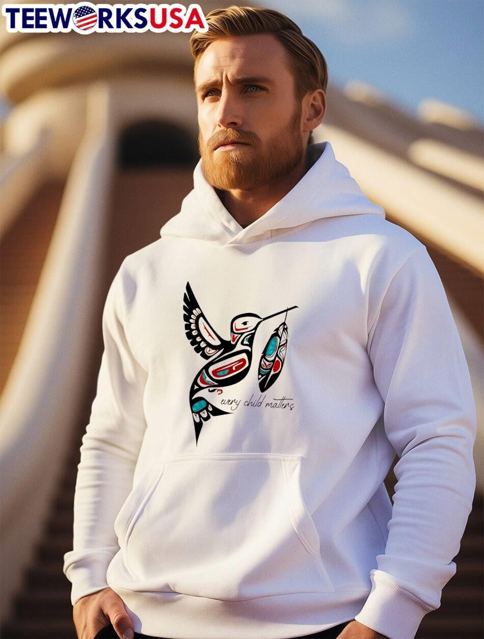 Every Child Matters Hummingbird with Feather Native - Adult & Kids T-Shirts, Sweatshirts & Hoodies apparel design preview 2