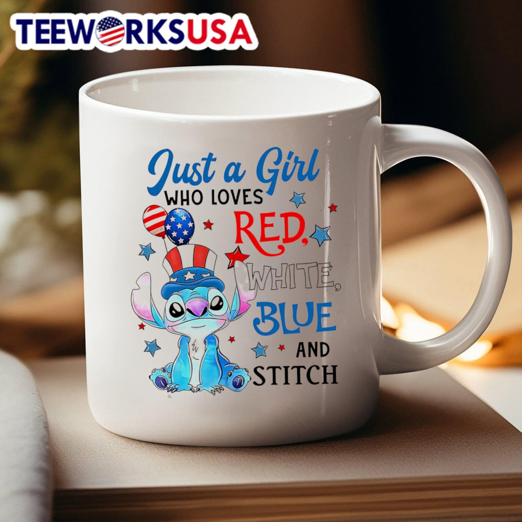 Just a girl who loves red white blue and Stitch - Adult & Kids T-Shirts, Sweatshirts & Hoodies apparel design preview 4
