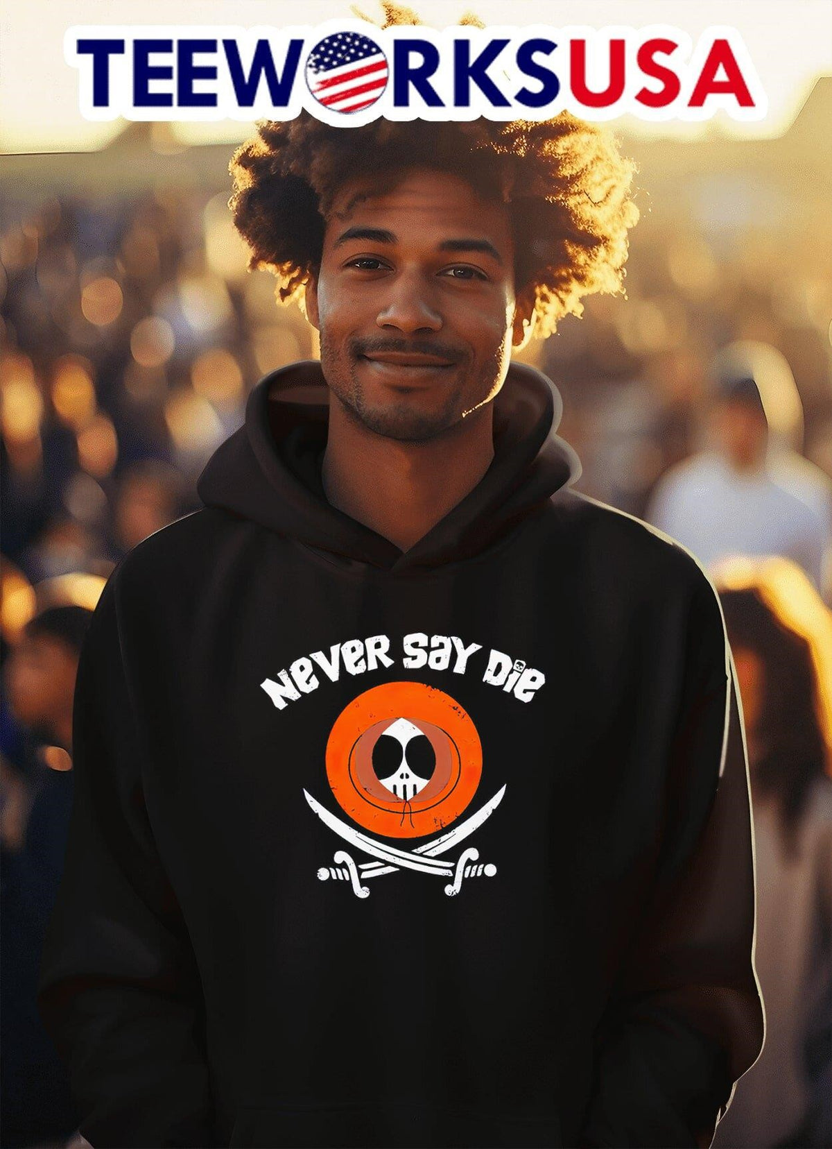 Never say die Kenny McCormick South Park and The - Adult & Kids T-Shirts, Sweatshirts & Hoodies apparel design preview 2
