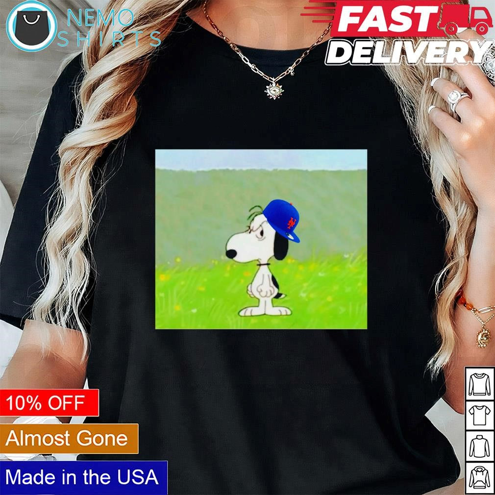 Grumpy Snoopy with New York Mets cap - Adult & Kids T-Shirts, Sweatshirts & Hoodies apparel design preview 1