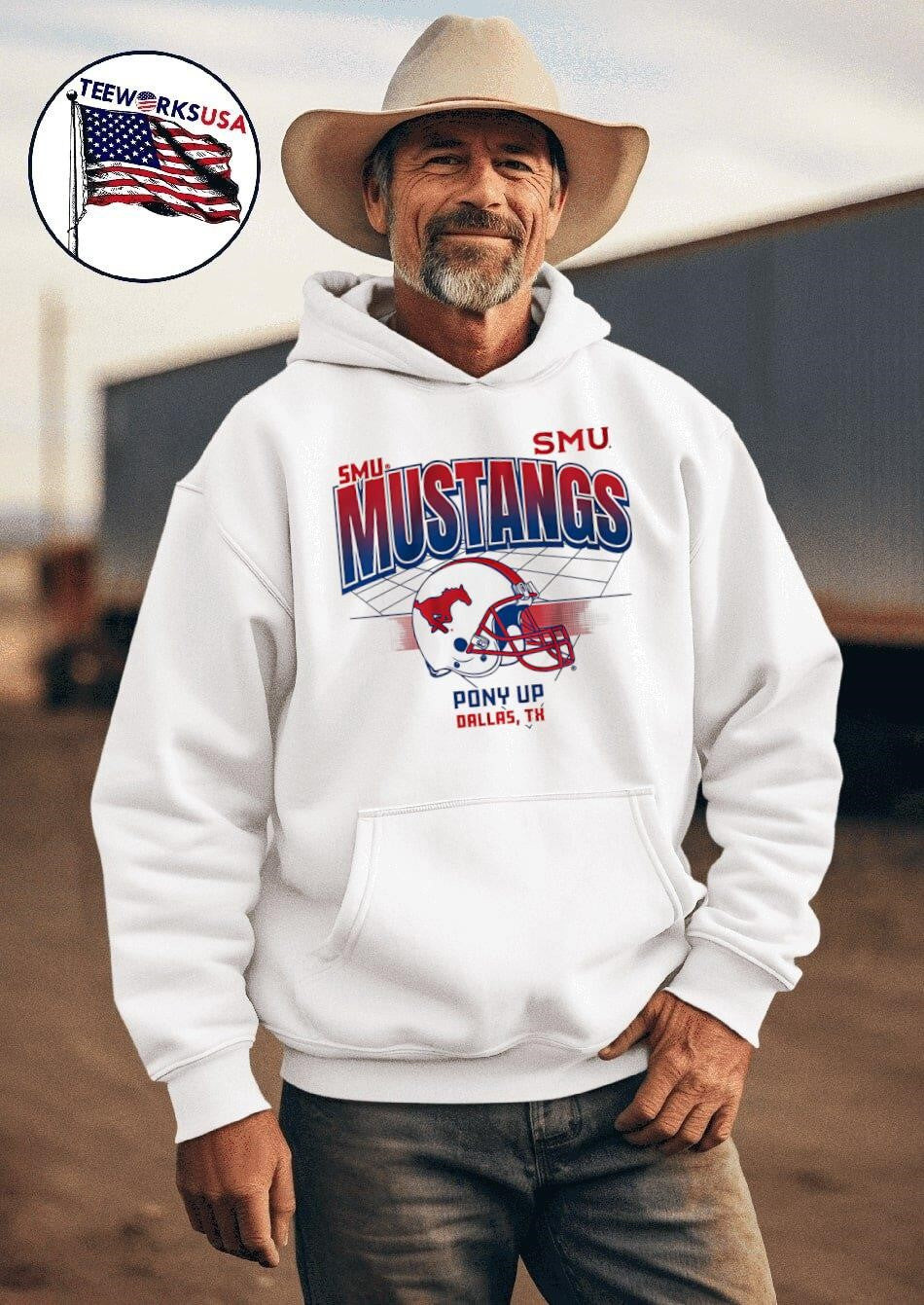 Helmet Grid SMU Mustangs Pony up - Adult & Kids T-Shirts, Sweatshirts & Hoodies apparel design preview 2