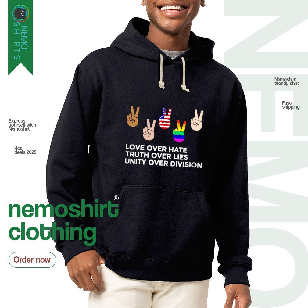 Love over hate truth lies unity division - Adult & Kids T-Shirts, Sweatshirts & Hoodies apparel design preview 2